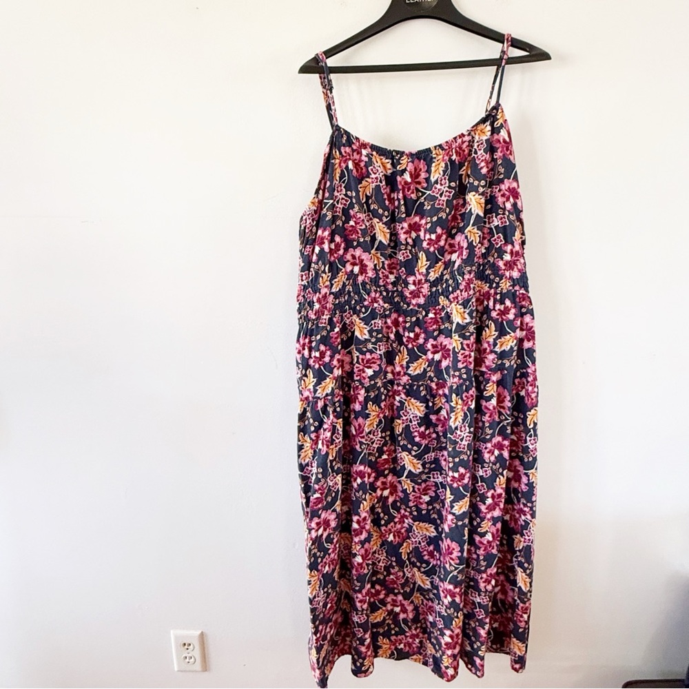 Old Navy Women Linen Blend Floral Sleeveless‎ Midi Dress 4X Resort Summer Beach